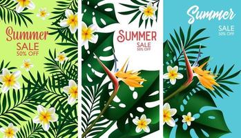 ilustração de banner de modelo de design tropical de venda de verão vetor