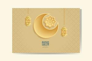 Cartão Ramadan Kareem com lua crescente de ouro e lanterna Ramadan Mubarak. ilustração vetorial de fundo. vetor