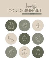 conjunto de design de ícone de estilo de linha para churrasco vetor