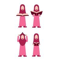 conjunto de personagem de garota hijab segurando o livro vetor