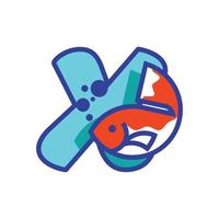 alfabeto x logotipo de peixe vetor