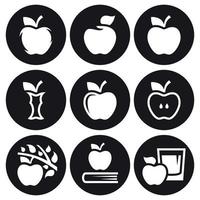 conjunto de ícones de maçã. branco em um fundo preto vetor