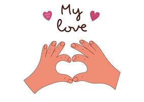 cartão de dia dos namorados com uma mão e corações. ilustração vetorial vetor