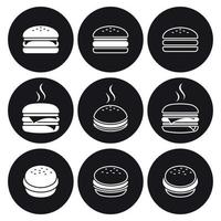 conjunto de ícones de hambúrguer. branco em um fundo preto vetor