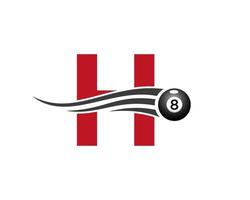 letra h bilhar ou design de logotipo de jogo de bilhar para sala de bilhar ou modelo de vetor de símbolo de clube de bilhar de 8 bolas
