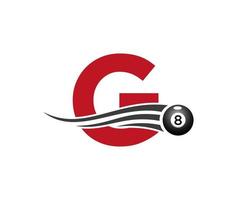 letra g bilhar ou design de logotipo de jogo de bilhar para sala de bilhar ou modelo de vetor de símbolo de clube de bilhar de 8 bolas