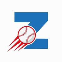 conceito de logotipo de beisebol de letra inicial z com modelo de vetor de ícone de beisebol em movimento