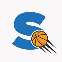 conceito de logotipo de basquete da letra inicial com o ícone de basquete em movimento. modelo de vetor de símbolo de logotipo de bola de basquete