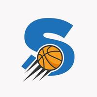 conceito de logotipo de basquete da letra inicial com o ícone de basquete em movimento. modelo de vetor de símbolo de logotipo de bola de basquete