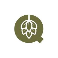 letra inicial q logotipo de fabricação de cerveja com modelo de vetor de ícone de cerveja