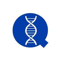 letra inicial q conceito de logotipo dna para modelo de vetor de identidade de biotecnologia, saúde e medicina