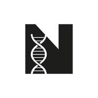 conceito de logotipo de dna de letra inicial n para modelo de vetor de identidade de biotecnologia, saúde e medicina