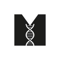 conceito de logotipo de dna de letra inicial m para modelo de vetor de identidade de biotecnologia, saúde e medicina