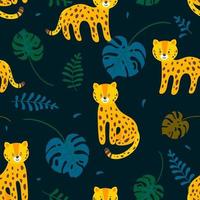 padrão sem emenda de selva com leopardos e folhas. ilustração vetorial em estilo simples vetor