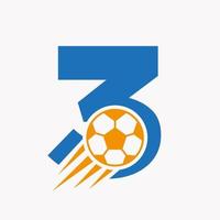 conceito de logotipo de futebol de letra inicial 3 com ícone de futebol em movimento. símbolo do logotipo do futebol vetor