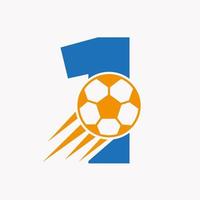 conceito de logotipo de futebol de letra inicial 1 com ícone de futebol em movimento. símbolo do logotipo do futebol vetor