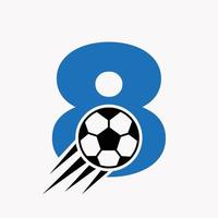 conceito de logotipo de futebol de letra inicial 8 com ícone de futebol em movimento. símbolo do logotipo do futebol vetor