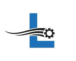 logotipo da roda dentada da letra l. ícone industrial automotivo, logotipo da engrenagem, símbolo de reparo do carro vetor