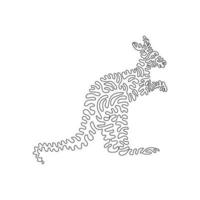 único desenho de linha encaracolado. A cauda muscular do canguru é usada para equilíbrio ao pular. desenho de linha contínua ilustração vetorial de design gráfico de adorável canguru para ícone, símbolo, logotipo, cartaz de boho vetor