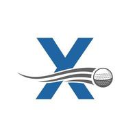 letra x conceito de logotipo de golfe com ícone de bola de golfe em movimento. modelo de vetor de símbolo de logotipo de esportes de hóquei