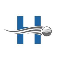 conceito de logotipo de golfe letra h com ícone de bola de golfe em movimento. modelo de vetor de símbolo de logotipo de esportes de hóquei