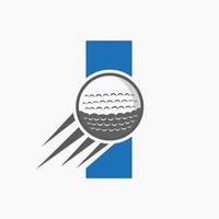 letra i conceito de logotipo de golfe com ícone de bola de golfe em movimento. modelo de vetor de símbolo de logotipo de esportes de hóquei