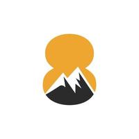 letra 8 sinal de vetor de logotipo de montagem. o logotipo da paisagem da natureza da montanha combina com o ícone e o modelo da colina