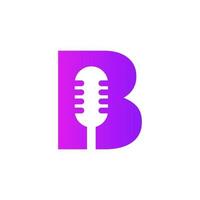logotipo da música letra inicial b. logotipo de podcast de símbolo dj combinado com modelo de vetor de ícone de microfone