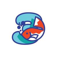 logotipo de peixe numérico 3 vetor