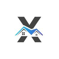 letra inicial x logotipo imobiliário com telhado de construção de casa para investimento e modelo de negócios corporativos vetor