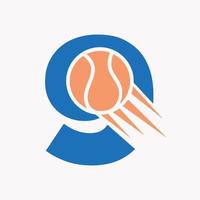 conceito de logotipo de tênis de letra inicial 9 com ícone de bola de tênis em movimento. modelo de vetor de símbolo de logotipo de esportes de tênis