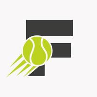 conceito de logotipo de tênis de letra inicial f com ícone de bola de tênis em movimento. modelo de vetor de símbolo de logotipo de esportes de tênis