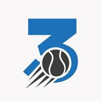 conceito de logotipo de tênis de letra inicial 3 com ícone de bola de tênis em movimento. modelo de vetor de símbolo de logotipo de esportes de tênis