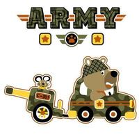 urso engraçado com ratos no veículo militar, elementos militares, ilustração de desenho vetorial vetor