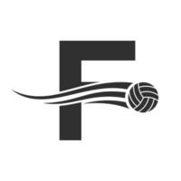 letra inicial f conceito de logotipo de vôlei com ícone de bola de vôlei em movimento. modelo de vetor de símbolo de logotipo de esportes de vôlei