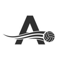 letra inicial um conceito de logotipo de vôlei com ícone de bola de vôlei em movimento. modelo de vetor de símbolo de logotipo de esportes de vôlei