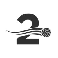 conceito de logotipo de vôlei de letra inicial 2 com ícone de bola de vôlei em movimento. modelo de vetor de símbolo de logotipo de esportes de vôlei