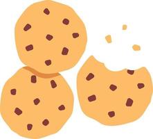 biscoitos com gotas de chocolate de baunilha ilustração de elemento de ícone de sobremesa de três peças estilo simples vetor
