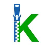 logotipo do zíper da letra inicial k para tecido da moda, bordado e modelo de vetor de identidade de símbolo têxtil