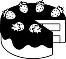 bolo de morango de baunilha foi dividido ilustração de elemento de ícone de sobremesa semi-sólido preto e branco vetor