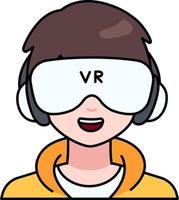 vr tecnologia estudante usuário homem menino avatar pessoa social estilo de contorno colorido vetor