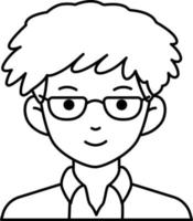 nerd homem menino avatar usuário preson pessoas linha de cabelo cacheado e estilo de cor branca vetor