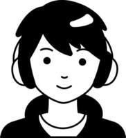 estudante homem menino avatar usuário preson pessoas fone de ouvido capuz semi-sólido estilo preto e branco vetor