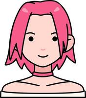 mulher menina avatar usuário pessoa pessoas rosa cabelo curto contorno colorido estilo vetor