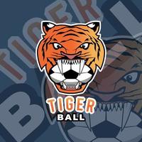 logotipo de bola mordendo tigre profissional moderno para equipe esportiva. logotipo esportivo. vetor