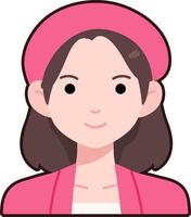 kawaii mulher menina avatar usuário pessoa terno rosa chapéu liso contorno preto vetor