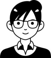 kawaii mulher menina avatar usuário pessoa terno rosa chapéu semi sólido preto e branco vetor