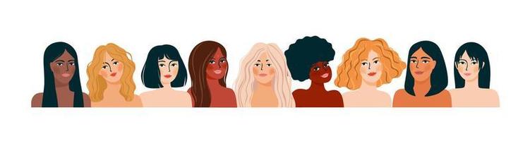 ilustração vetorial isolada de mulheres abstratas com diferentes cores de pele. luta pela liberdade, independência, igualdade. conceito para o dia internacional da mulher e outros usos vetor