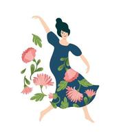 ilustração em vetor isolado de mulher bonita dançando. happyl conceito de dia da mulher para cartão, pôster, banner e outros usos