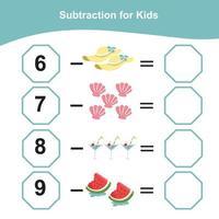 contando itens de verão para a pré-escola. planilha matemática para impressão. jogo de matemática para pré-escola. arquivo vetorial. vetor